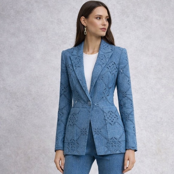 NWT Veronica Beard Naira Denim Eyelet Jacket in Sea Glare Sz 4